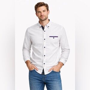 COOFANDY White Button Down Shirt Contrast Trim Paisley Collar Modern Slim Fit